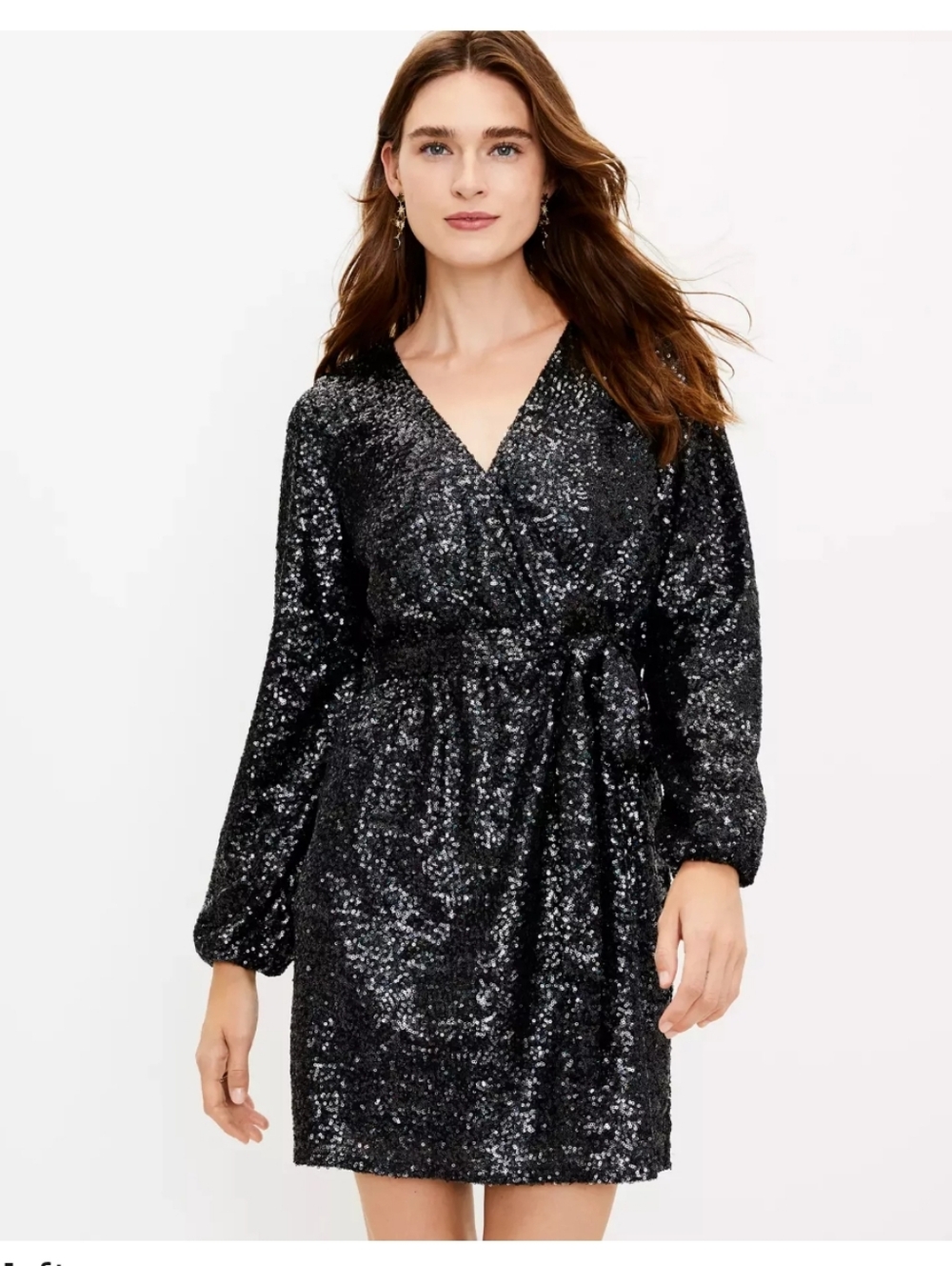LOFT Black Sequin Wrap Dress - 0